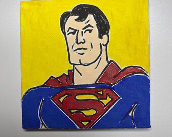 Superman acrylic painting on 4x4 canvas