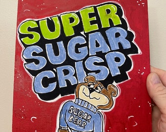 Vintage Super Sugar Crisp Cereal Box Painting