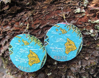 Recycled Soda Can Hoop Earrings: Hawaiian Island Design, Eco-Friendly Jewelry