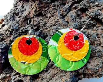 hawaiian earrings Aluminum earring, statement earring,aloha earrings,recycled,Big Island earrings hula girl hawaii art gift  mom,