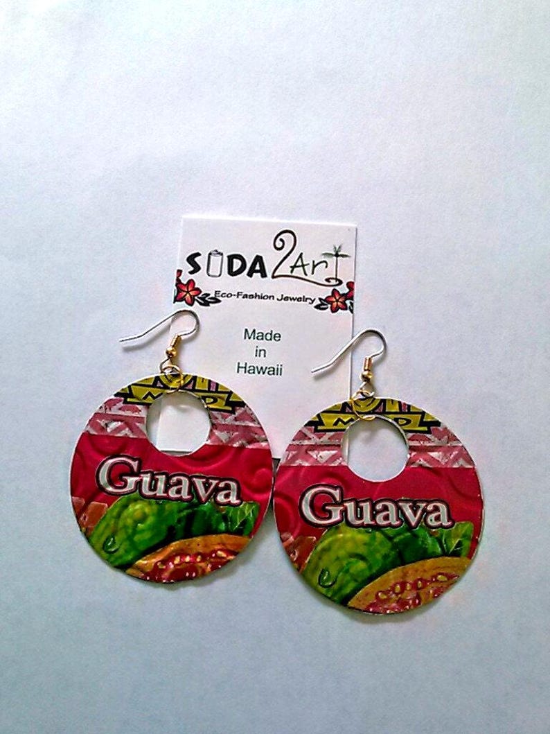 Recycled Soda Can Hoop Earrings: Tropical Hawaiian Jewelry image 2