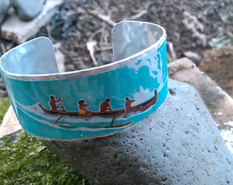 Ocean blue canoe bracelets for women-men,recycled cuff bracelet,beach bracelet,aluminum cuff,metal bracelet,Hawaii bracelet ocean Tropical
