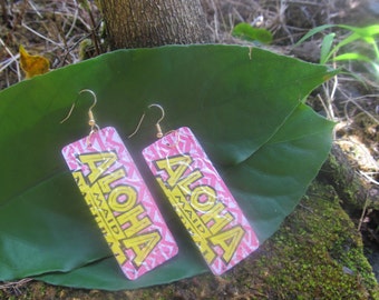 hawaiian earrings Aluminum earring, statement earring,aloha earrings,recycled,Big Island earrings hula girl hawaii art gift  mom,