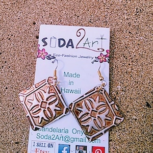 Red Hand-painted soda can statement earrings aluminum  pop can and pop tab embossed uniqe metal Earrings  handcrafted