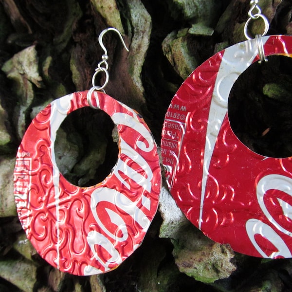 Handcrafted Soda Can- Earrings light weight jewelry, made from Aluminum pop can and pop tab recycled aluminum earrings