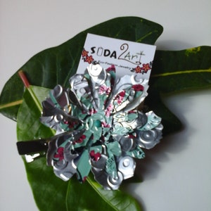 Recycled Aluminum Cherry Blossom Hair Clip Brooch: Hawaiian Floral Barrette