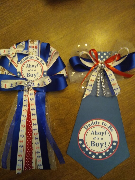 Baby Shower Corsage And Tie Mommy Daddy Nautical Ocean Etsy