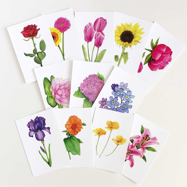 Set Of 12 Postcards | Funny Floral Postcard Set | Flower Postcard Set | Art | Botanical Prints | Funny Postcards | Funny Gift | Flower Art