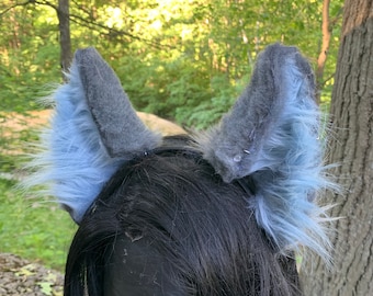 Demiboy Pride Kitten Ears: Blue Gray Faux Fur Cosplay Neko Ears