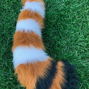 Curvy Red Panda Fursuit Tail, Curved Striped Furry Tail, Red Panda Cosplay, Made to order costume accessories