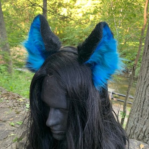 Blue and Gray Fox Ears, Handmade Faux Fur Kitten Cosplay Anime Neko Ears on Headband