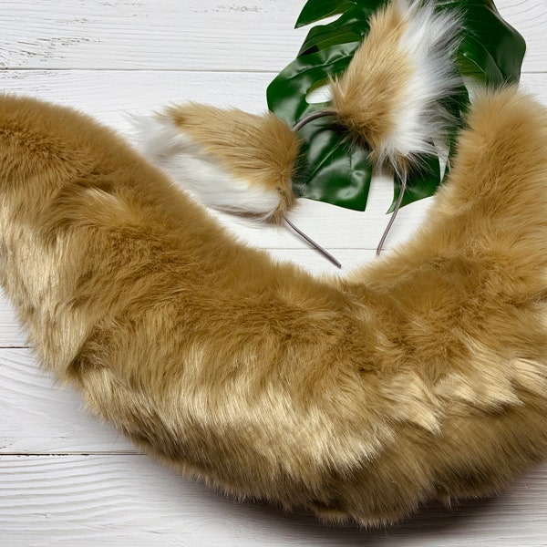 Beige Fennec Fox Ears and Tail Set, Choose your ear and tail size, Cosplay Furry Ears and Fursuit Accessories