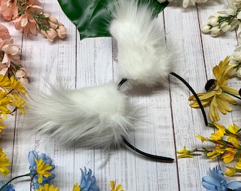 White Faux Furry Ears: Arctic Fox Cosplay Headband