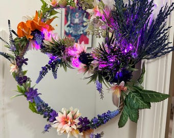 Handmade Crystal and Floral Fairy Mirror with glowing fairy light