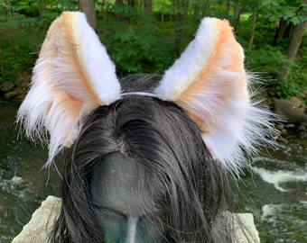Realistic White Cat Ears. Handmade Faux Fur Kitten Cosplay Anime Neko Ears on Headband