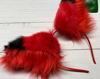 Red and Black Deer Demon Cosplay Ears, Red Fox Ears, Furry Ears, Cosplay Ears, Petplay accessory