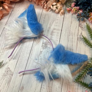 Mystic Blue Cat Ears - 5” Tall, Poseable with Airbrushed Details on Metal Headband