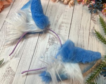 Mystic Blue Cat Ears - 5” Tall, Poseable with Airbrushed Details on Metal Headband