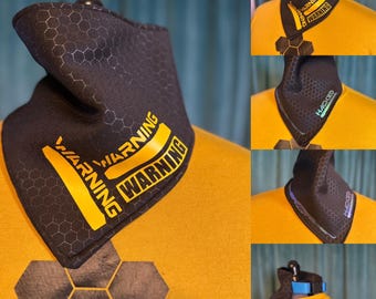 Warning Black and Yellow Hex Cyberpunk Scarf Bandana: Buckle Closure, Reversible