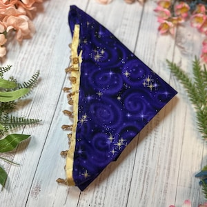 Handmade Galaxy Fursuit Bandana: Purple Starry Night with Gold Fringe