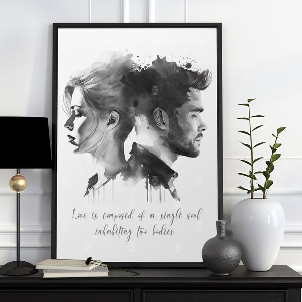 Together Forever Digital Large Poster - 16x20 Printable Black Watercolor Couple Painting Romantic Apartment Wall Art. Ready to Print 300 dpi