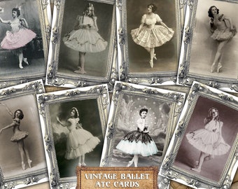 Ballet Art Tarjetas ATC imprimibles digitales Vintage Dancer - 8 imágenes ACEO de alta resolución de 2,5"х3,5" en hoja A4 Descarga instantánea Haga clic e imprima
