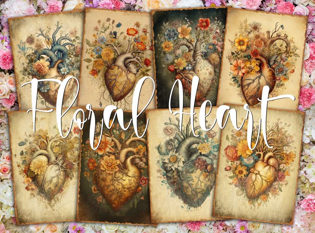 Floral Heart Human Anatomy Surreal Art ATC Cards - 8 Printable ACEO ...