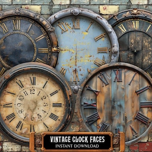 5 quadranti di orologi vintage da 8" senza lancette, numeri romani, quadranti di orologi antichi per decoupage, kit per la creazione di orologi. Pronti per stampare 5 file PNG