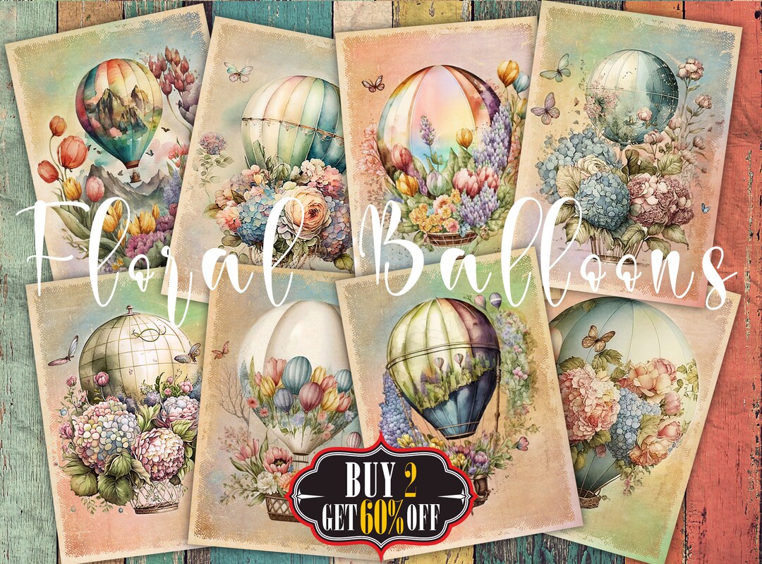 Floral Balloons Digital ATC Cards - 8 Printable ACEO Spring Watercolor ...