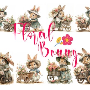 32 Blumenhäschen Beatrix Potter inspirierte Aquarell Peter Rabbit Gemälde, Perfekte Oster Decoupage Papier Idee, süße Tiere Fussy Schnitte