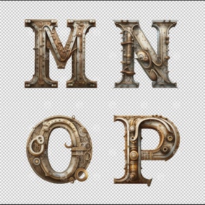 26 Steampunk Alphabet Rusty Metal Letters PNG Archivo digital en capa transparente limpia, arte industrial imprimible efímera fuente de uso comercial imagen 8