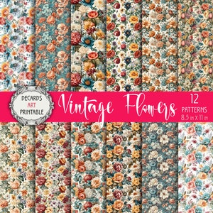 12 Vintage Florale Muster digitale Blätter, Aquarell Garten Kunst Hintergrund Bundle, Florale Tapete Botanischen Druck, Elegante Planer Hülle