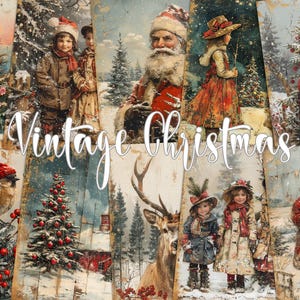 Kit de 10 pages de carnet de Noël vintage vintage - imprimables papiers de découpage Stamperia Noël rétro inspiré feuilles de collage paquet éphémère