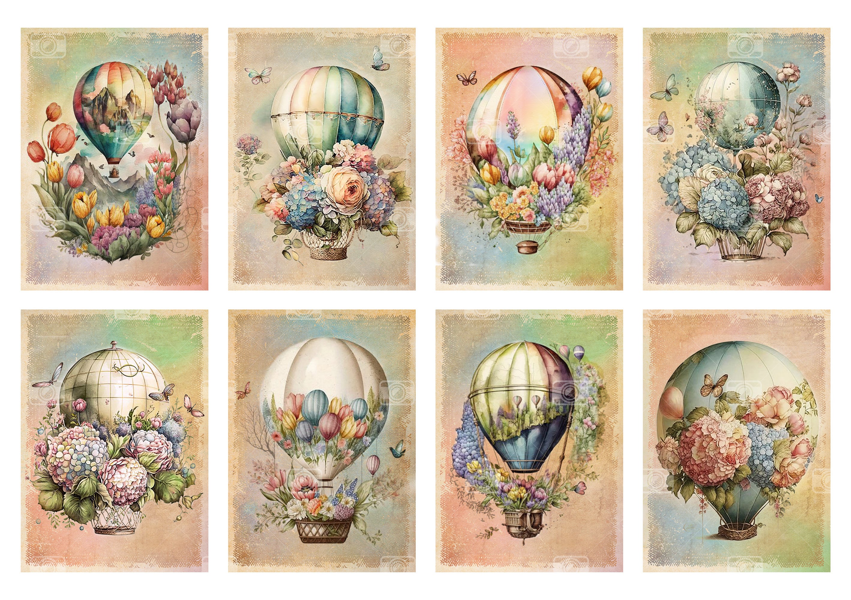Floral Balloons Digital ATC Cards 8 Printable ACEO Spring Watercolor ...