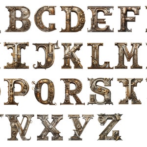 26 Steampunk Alphabet Rusty Metal Letters PNG Archivo digital en capa transparente limpia, arte industrial imprimible efímera fuente de uso comercial imagen 3