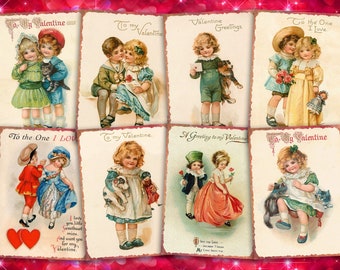 Digital Printable ATC Cards Vintage Children Tags - 8 high resolution 2.5"х3.5" ACEO images on A4 Sheet Instant Download Click and Print