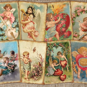Digital Druckbare ATC Karten Retro Valentine - 8 hochauflösende 2,5 "х3,5" ACEO Bilder auf A4 Bogen Sofort Download anklicken und ausdrucken