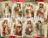 Victorian Christmas Angels Digital ATC Cards Junk Journal Kit - 8 Printable Stamperia Decoupage Papers Inspired Vintage Xmas Cards Ephemera