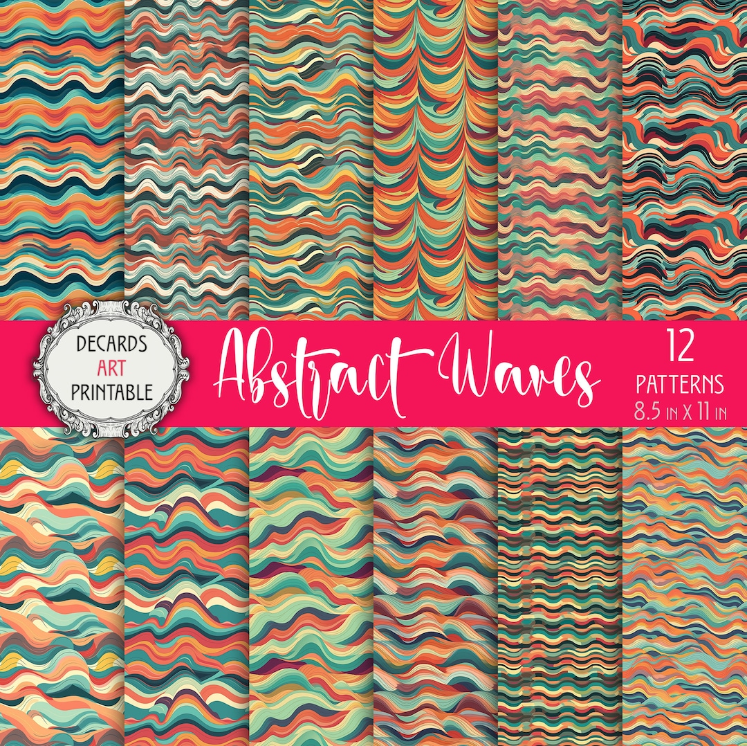12 Abstract Waves Pattern Printable Psychedelic Art Digital Background ...