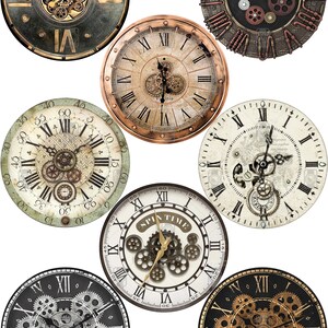 Steampunk Clock Face Images Kit of 3 Printable A4 Sheets - 18 Round ...