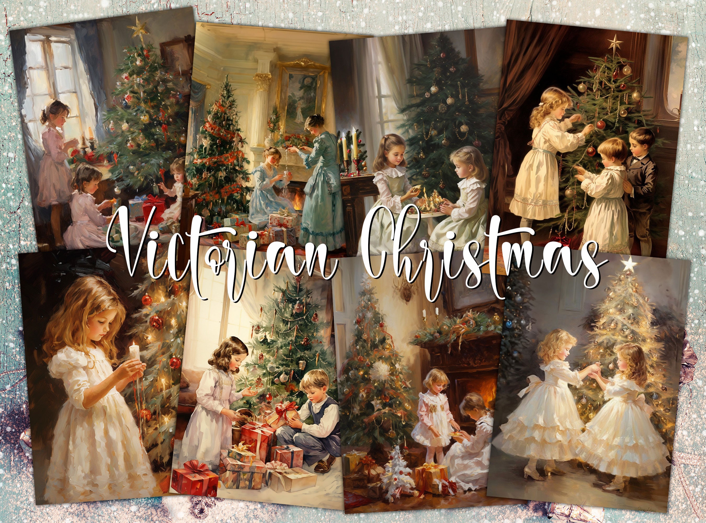 Victorian Christmas Digital ATC Cards - 8 Printable Junk Journal Kit, Vintage Fairy Art Christmas Kids Retro Ephemera Tags, Retro Xmas  Pack