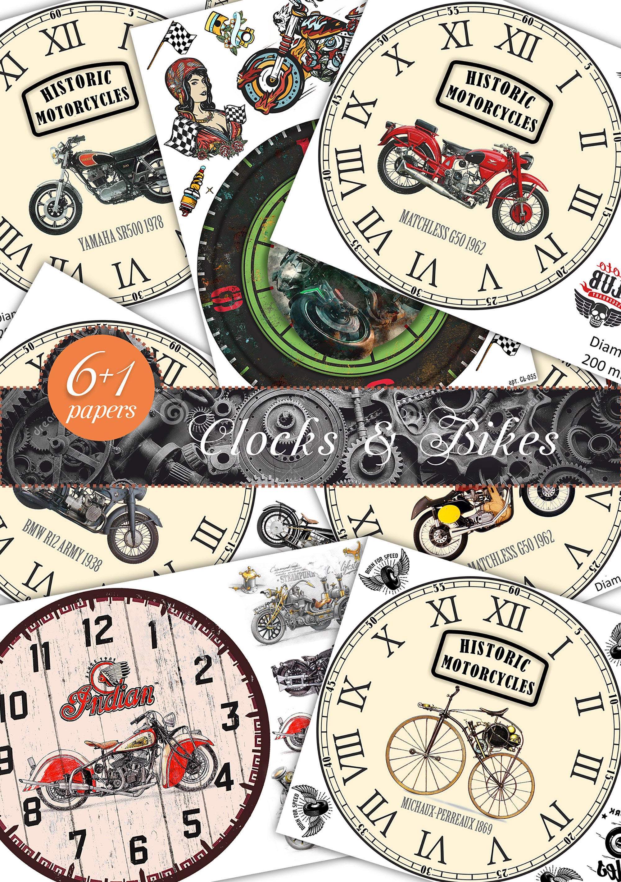 61 FREE Digital Paper Printable clocks & Bikes A4 Etsy