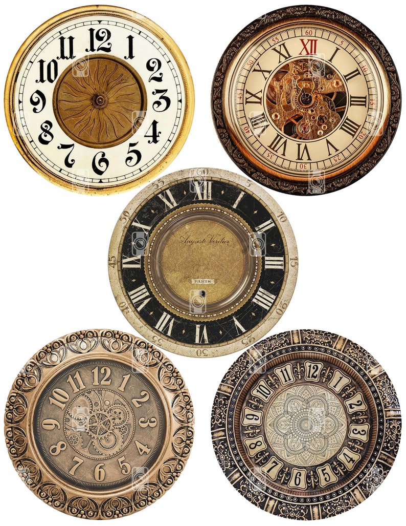 20 Clock Faces Mega Bundle Antique Watch Dials Images for Decoupage ...