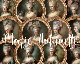 20 Marie Antoinette Digital Printable 4"(100mm), 3.15"(80 mm) Circle Antique Woman Portraits, Vintage French Art  Rococo Style Framed Images