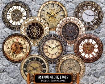 18 Antique Clock Face - 4" Digital Printable Decoupage Clock Roman Numeral Watch Dials, Retro Time Clipart, Vintage Round Images Download