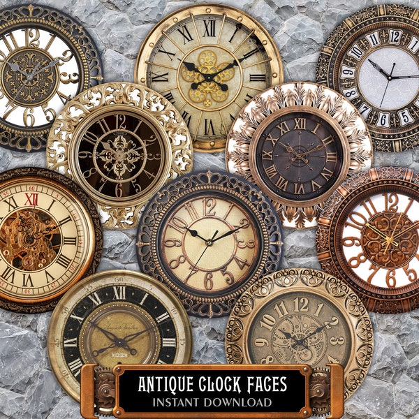 18 Antique Clock Face - 4" Digital Printable Decoupage Clock Roman Numeral Watch Dials, Retro Time Clipart, Vintage Round Images Download