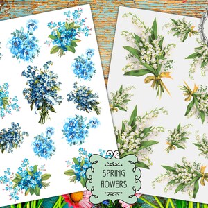 2 Juego de hojas A4 imprimibles en papel digital "Flores de primavera" -21 imágenes de alta resolución de varios tamaños para decoupage, scrapbooking, artesanía, bricolaje