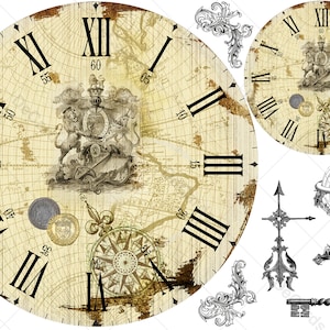 Printable Clock Face Template Large ø7.87&quot; (200mm) &quot;Antique Clock&quot; for Watch Dials Decoupaging, DIY Projeсts, Home Decor, Gifts Making
