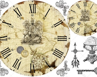 Plantilla imprimible de esfera de reloj grande de 200 mm de diámetro, "reloj antiguo" para decoupage, proyectos de bricolaje, decoración del hogar y confección de regalos