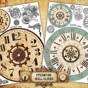 2 Digital Printable Watch Face &quot;Steampunk Clocks&quot; - ø7,87&quot; (200mm) for Clock Dials decoupaging, scrapbooking, DIY projects, home decor, art